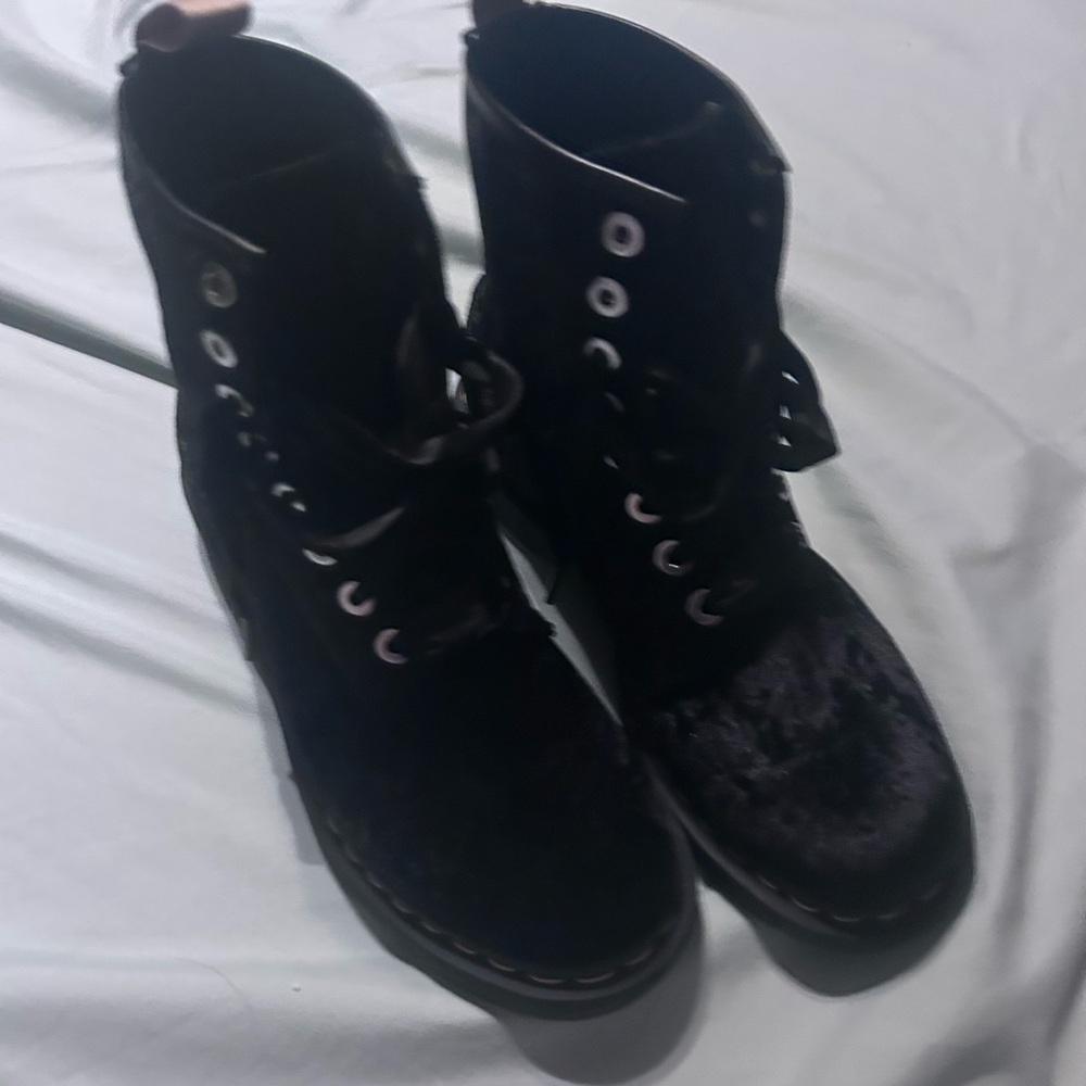 Dr. Martens Black Velvet Lace-Up Ankle Boots